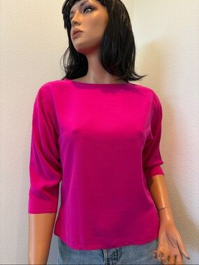 Women's Bright Fuchsia Boatneck Short Sleeve Top